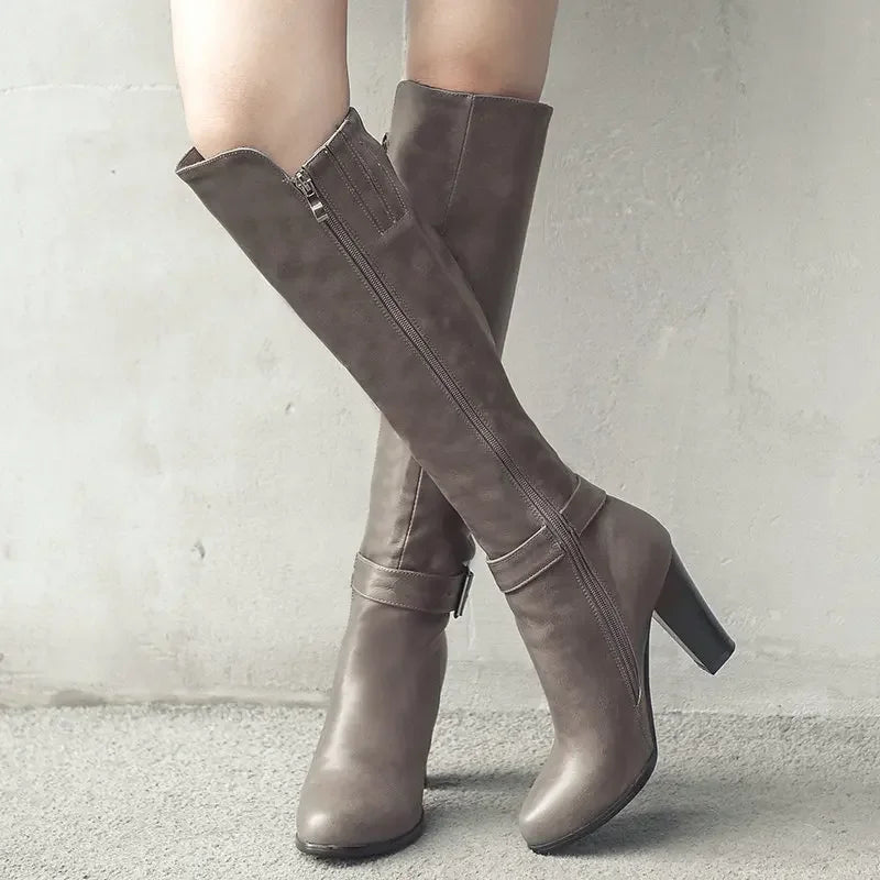 2020 fashion high heels women knee high boots pu leather office ladies dress shoes spring autumn boots woman big size 34-43 63