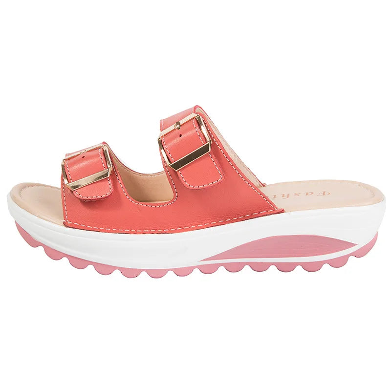 2021New Women Sandals Wedges Sandals Ladies Open Toe Round Toe Buckle Black Yellow White Platform Sandals Shoes
