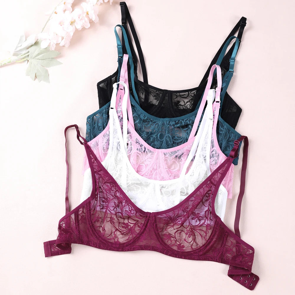 Bras For Womens Black Lace Sheer Bralette Bra Underwired Underwear Floral Homosexual Sexy Lingerie Brassiere A B C D DD Cup