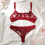 Purple Embroidery Sexy Lingerie Set Hot Semi-Sheer Temptation Bra And Panties Sets Fancy Erotic Sleepwear Beautiful Underwear