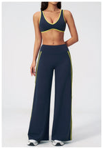 Women's Tracksuit Color Blocked Yoga Sets V Neck Sports Bra High Waist Flare Pants Fitness Suit Outdoor Running Workout Clothes