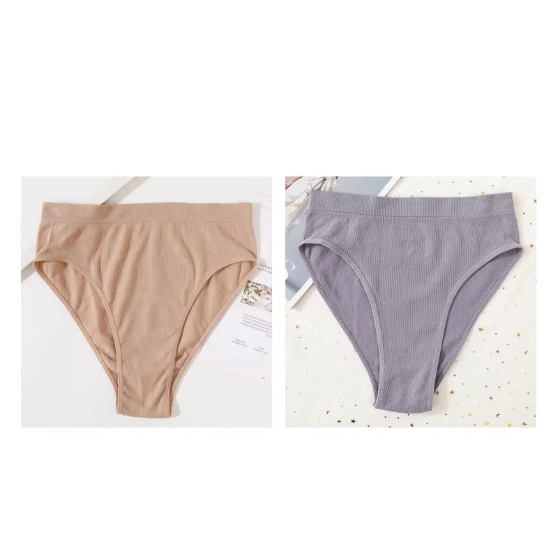 2Pcs/Set Seamless Panties High Waist Briefs Women High Leg Cut Panties Female Underpants Sexy Lingerie Solid Color Underwear S-L