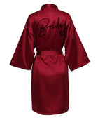 Wedding Party Team Bride Robe With Black Letters Kimono Satin Pajamas Bridesmaid Bathrobe SP001