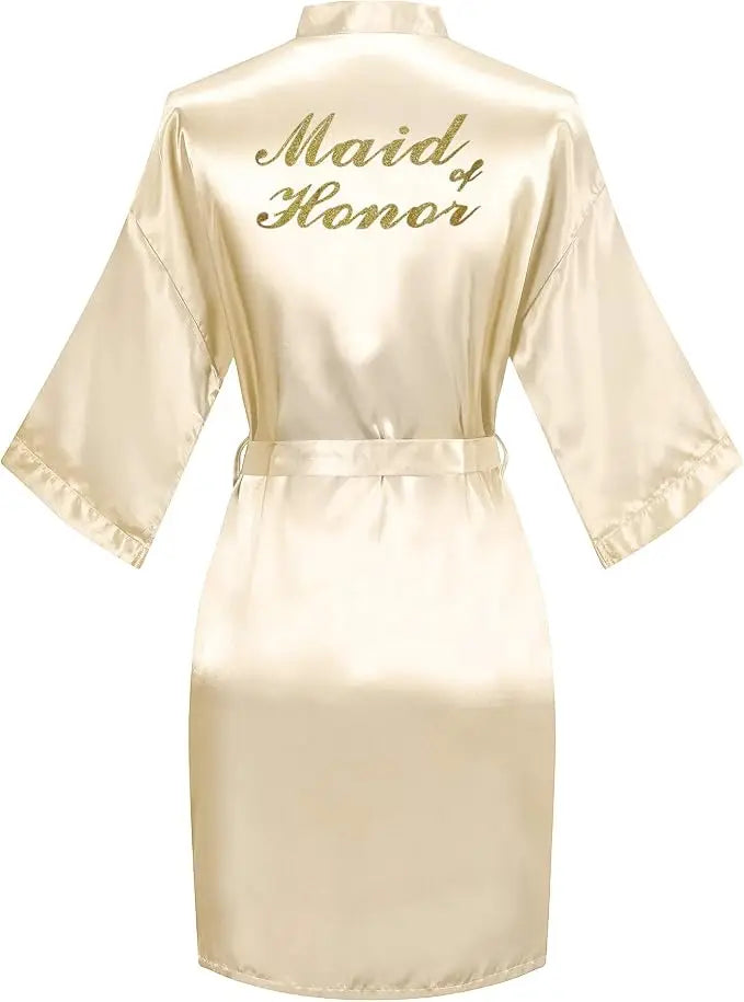 Rose Gold Satin Team Bride Bridesmaid Robe Wedding Bathrobe Gown Women Dressing Sleepwear Mother Maid of Honor Kimono