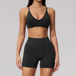 Seamless Yoga Excersize Sets Women Cross Back Sports Bra Tracksuit Workout Clothes High Waist Hip Lifting Shorts Fitness Suits
