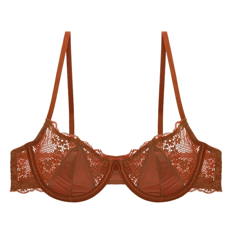 French Sexy Lingerie Ultra-thin Satin Lace Lingerie Set Anti Sagging Bra Half Cup Ultra-thin Lace Gather Anti-sagging Bra Set