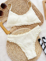 Frilled Ruffled Wrinkled Pleated Bikini Women Swimwear Female Swimsuit Two-pieces Bikini Set White Bather Bathing Suit Swim Lady