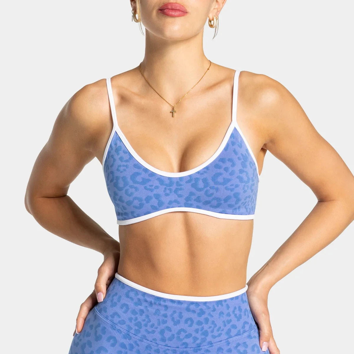 Braided Leopard Print Sports Bra - High Impact Support, Push-Up Design, Anti-Downward Shift, Breathable & Comfortable for Gym