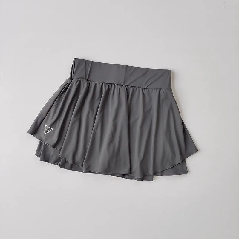 Women's Quick Drying Sports Short Skirt Fake Two-Piece Running Half Skirt Hip Blocking Anti Glare Breathable Tennis Skirt