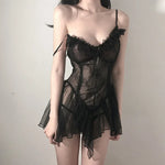 Sexy Lingerie Black Lace Short Nightdress Women Perspective Underwear Suspender Slim Dress Lolita Exotic Costume For Sex Suit