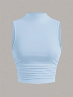 Casual Mock Neck Sleeveless Tank Top for Women Summer Sexy Solid Color Slim Fit Stand Collar Crop Top Streetwear 2024
