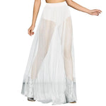 High Waist Pleated Lace Mesh Yarn Skirt Sexy Perspective Skirt Elastic Shiny Rhinestones Decor Maxi Skirt Nightclub Daily Wear