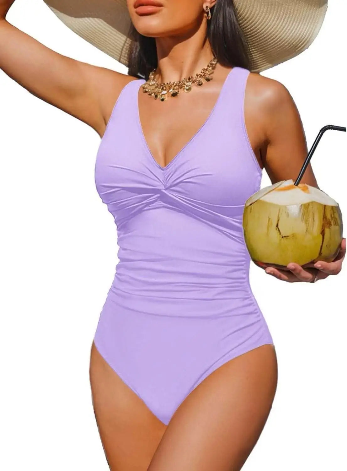 S - XXL Twist Front V Neck One Piece Swimsuit Women Swimwear Female Slim Monokini Backless Bathing Suit Swim Beachwear Bodysuit