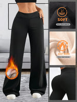 Warm Elegant High Waist Straight Leg Pants Soft Comfortable Fleece Lined Wide Leg Trousers Suitable For Casual And Formal Wear