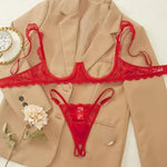 2 Piece Set Sexy Interesting Underwear Set for Women Solid Color Lace Mesh See-through Bra Exotic Sexy Lingerie Set