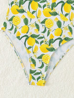 2026 New Yellow Fruit Print Bikini Suspender Backless Sexy One Piece Swimsuit High Waist Hollow Out Beach Vacation Bathing Suit