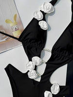 2026 V-neck Halter Monokini 3D Floral Swimsuit Women One Piece Hollow Swimwear Female Sexy Bathers Bathing Swimming Swim Suit