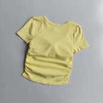 Big round Neck Yoga T-Shirt Short-Sleeved Slimming Sports Top with Fixed Chest Cushion for Running Pilates Summer Stretch