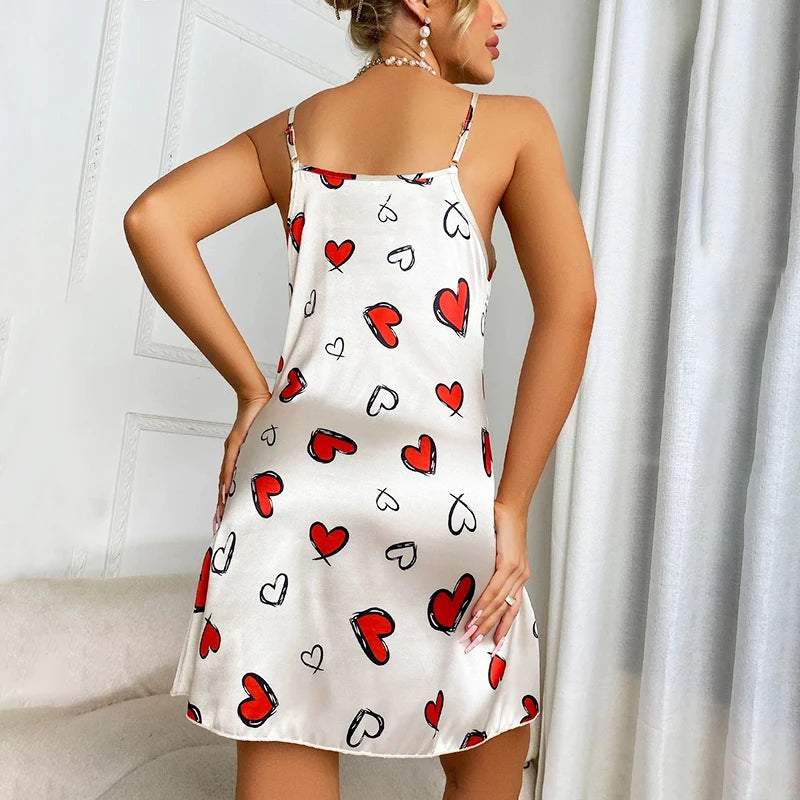 Satin Nightdress For Women Summer Sleeveless Nightgowns Sexy Lingerie Mini Night Dress Nightwear Loungewear Pyjama Pijama Femme