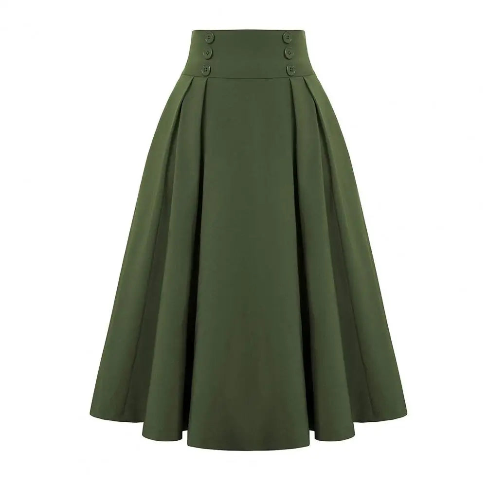 A-Line Midi Skirt Women Skirt Elastic High Waist Contrast Color Plaid Print Large Hem Mid-Calf Length Skirt Daily Wear