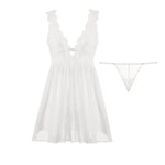 Women Sexy Lace Backless Nightgown Deep V Neck Sleepwear Split Hem Babydoll Nightdress Sheer Mesh Pajamas Lingerie