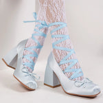 2026 Big Size 43 Cute Red Lolita Ankle Wrap Pumps Sweet 9cm Square High Heels Gothic Cosplay Ballet Style Mary Janes Shoes Women