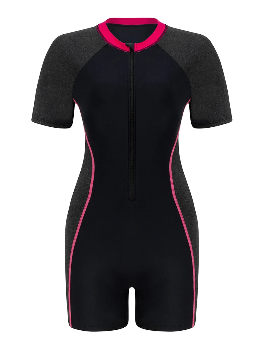 2026 Zipper Slim One Piece Swimsuit Women Padded Short Sleeve Swimwear Female Bather Bathing Swimming Swim Surf Suit Beachwear
