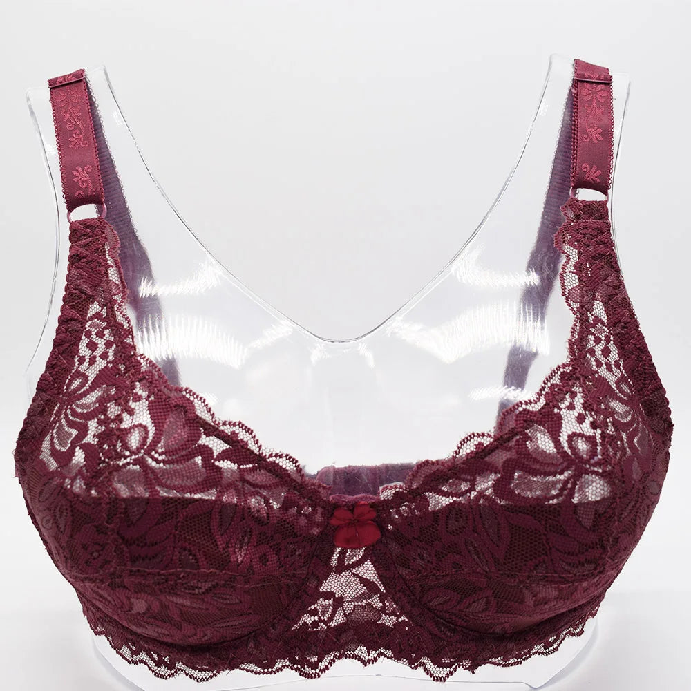 Sexy Lace Bra Plus Size A B C D Cup Underwire Gather Adjustment Plunge Lingerie Bras For Women Embroidery Underwear BH Top