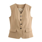 Women's Fashion Versatile Vest Solid Color Tailored Vest Three Pack Sleeveless V Neck Button Down For Women Office Wear 2EKY