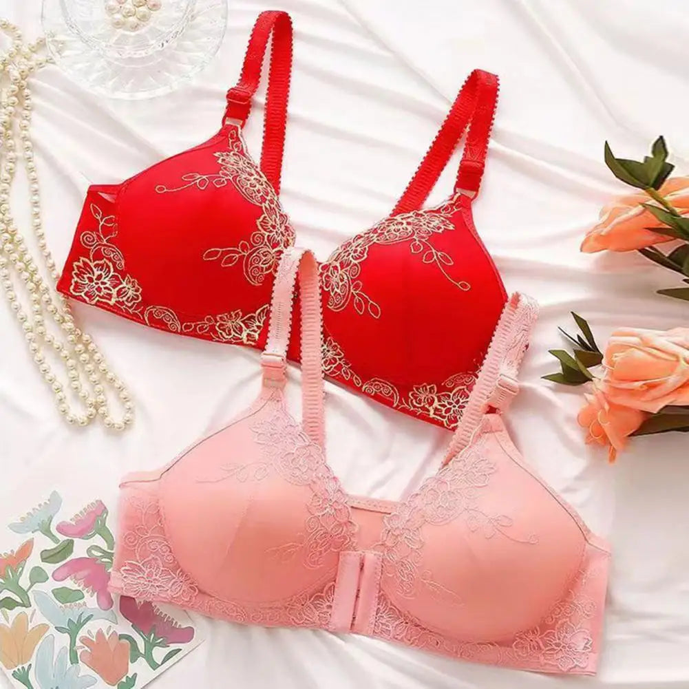 Women's Bra Comfortable Bra Lace Jacquard Trim Soft Adjustable Supportive Bras for Middle-Aged Elderly Women