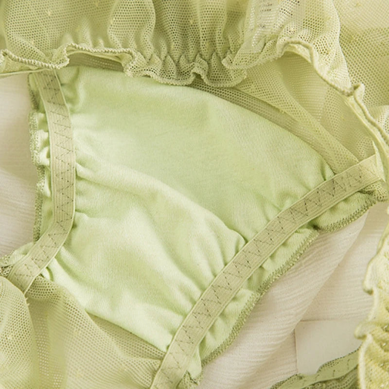 Cute Bowknot Girl's Knickers Transparent Mesh Yarn Ladies Panties Elastic Ruffled Edge Seamless Cotton Crotch Women's Brieifs