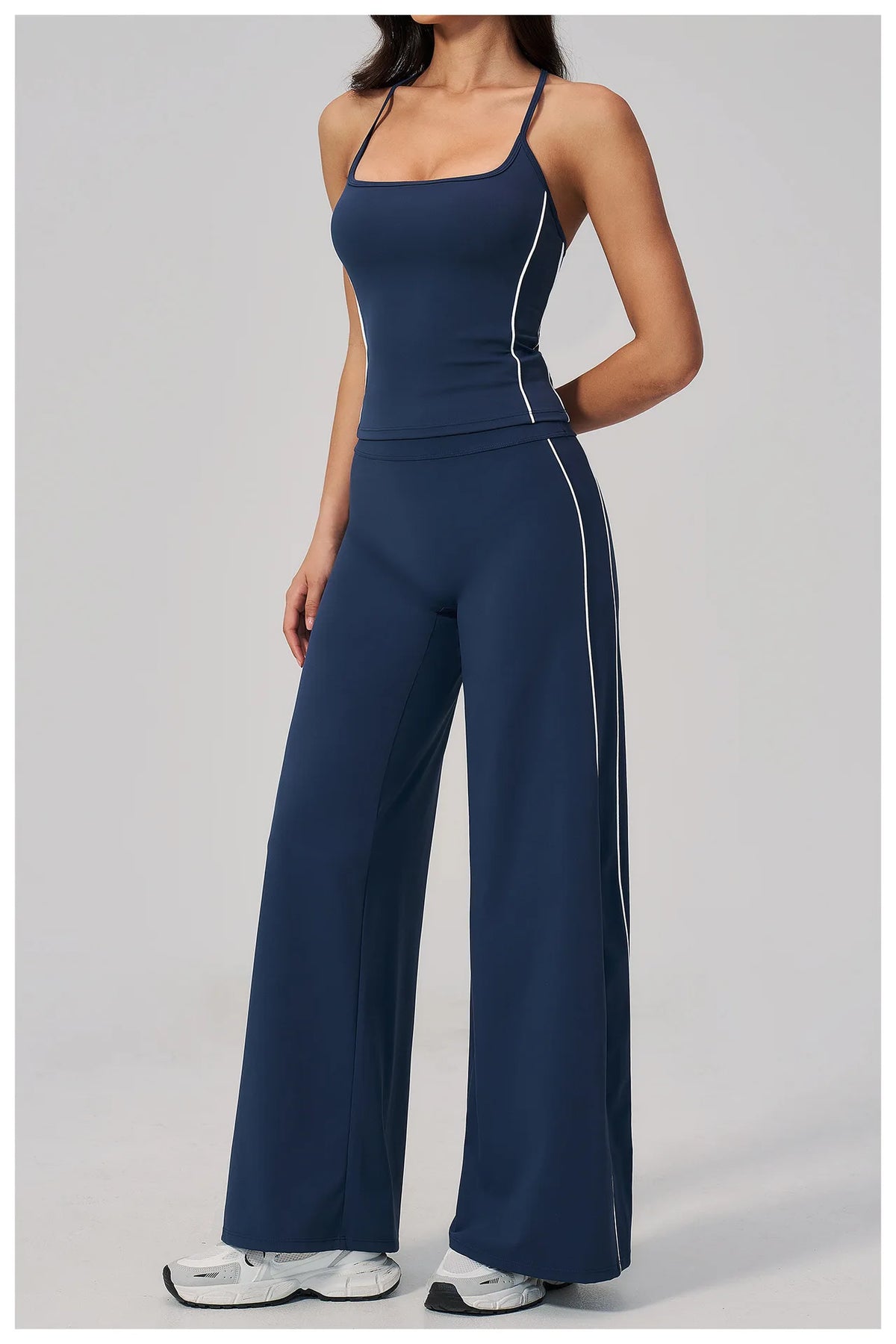 Color Contrast Yoga Sets Women Hanging Neck Slim Sports Tank Top Running Fitness Suit Outdoor Flare Leggings Workout Clothes