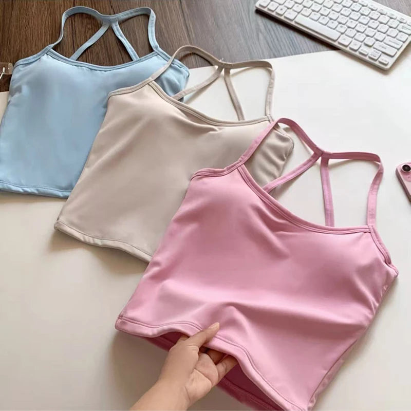 Women's Slim Fit Nude Sports Bra Yoga Fitness Vest Skin Friendly Pilates Top Beautiful Back Design Suspension Yoga Fitness Top