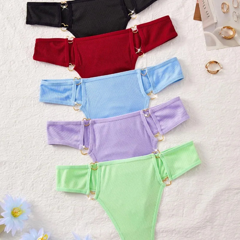 1pcs Women's Sexy Thong Low-Rise Multi-Color G-string Solid Color Heart Buckle Panty Thin Breathable Skin-Friendly Underwear