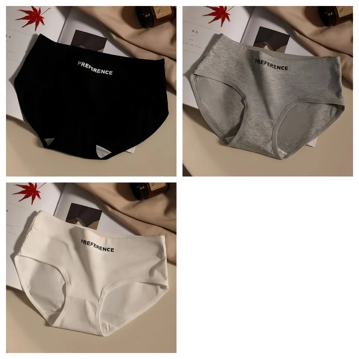 3Pcs/Set Women Soft Cotton Panties Mid Waist Briefs in Warm Tan Minimalist Intimates Breathable Stretch Underwear Size M-2XL