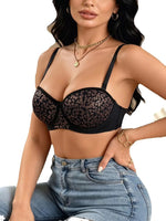Trendy Leopard Print Women Bra Demi Cup Underwire Side Support Push-Up Brassiere Daily Thin Breathable Bra