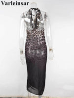 S - XL New Leopard Halter V Neck Backless Tunic Beach Cover Up Cover-ups Beach Dress Beach Wear Beachwear Female Women V7841