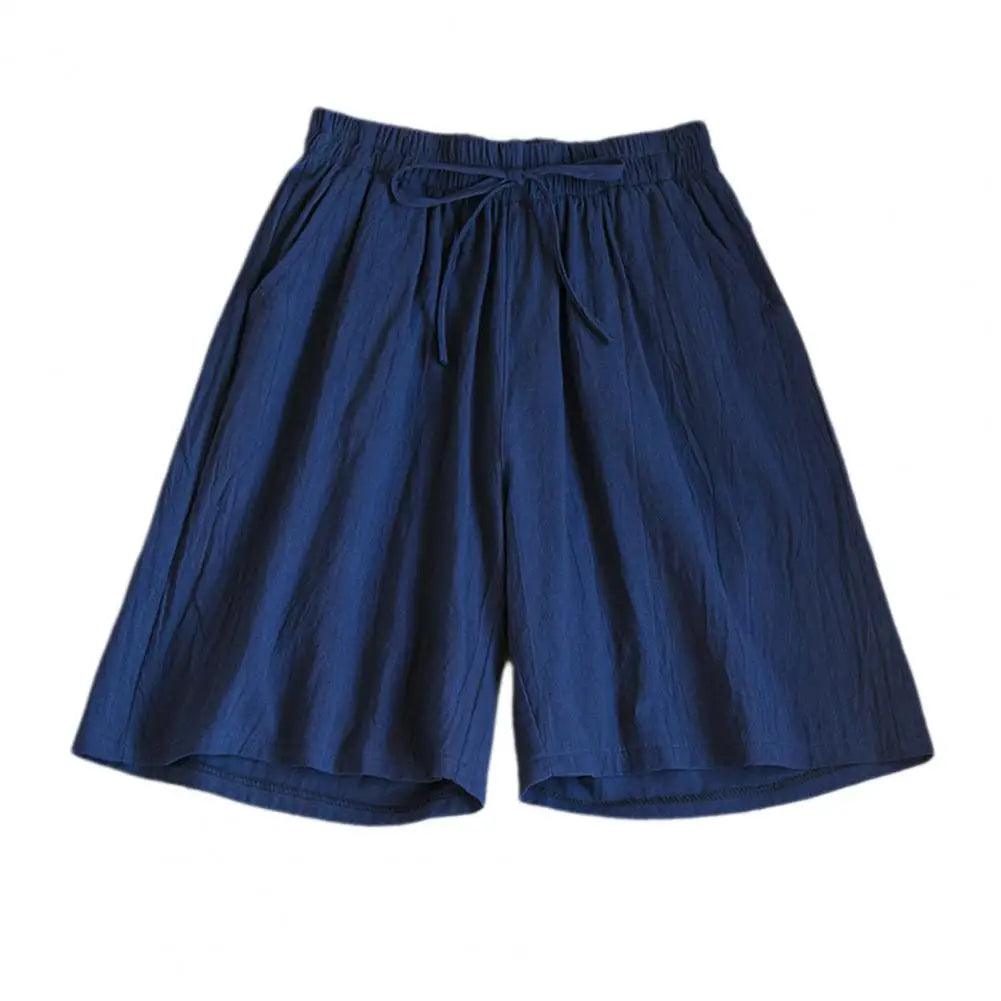 Wide Leg Loose Short Pants Women Summer Casual Shorts Elastic Waist Drawstring Pockets Shorts Solid Color Streetwear