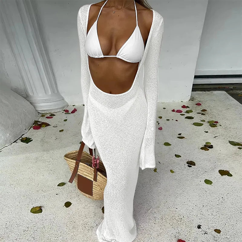 Sexy Solid 3 Piece Micro Bikinis Women Swimsuit 2025 New Swimwear With Long Sleeve Bathing Suit Beachwear Biquini Female