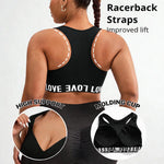 Plus Size Letter Print Racerback Sports Bra Wireless High Support Yoga Workout Crop Top