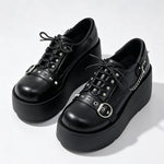 New Arrival Gothic Black Rivets Platform Creepers Shoes White Chain Decor Goth Creepers Chunky Lace Up Lolita Casual Shoes