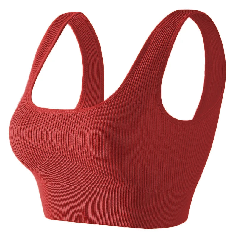 Women'S Ribbed Seamless Sports Bralettes,High Stretch Knit Fabric, Solid Color, with Removable Pads for All Seasons