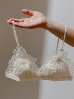 MOYISU French Style Sexy Embroidered Lace Bra Set - No Underwire Triangle Cup Small Breasts Underwear for Big Breasts Women
