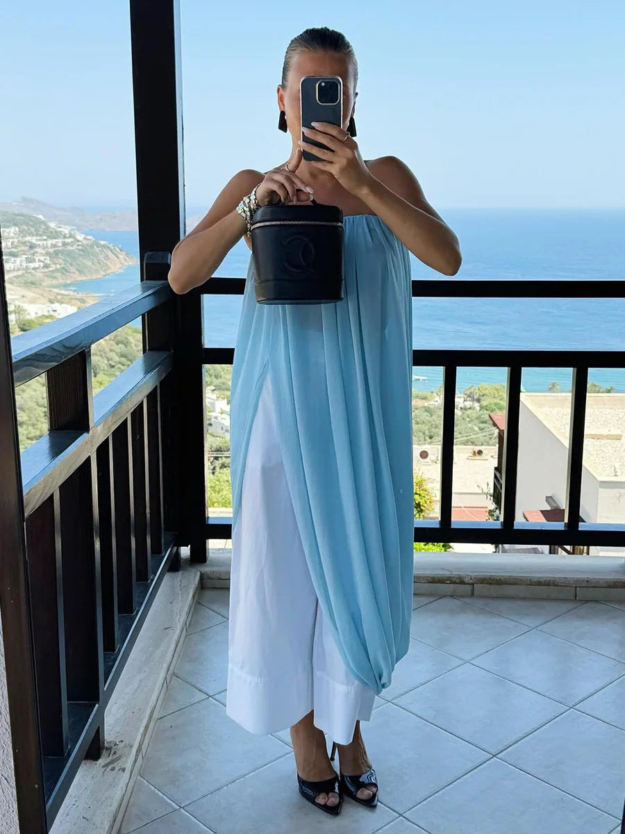FDYOUI Elegant Solid Color Pleated Skirts for Women 2026 Chic High Slit Long Skirt High Street Office Lady Vacation Party Dress