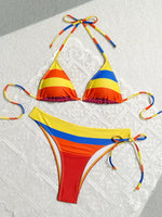 Women's Rainbow Color Bikini Set Sexy Beach Vacation Backless 2 Piece Swimsuit 2024 Summer Bathing Suit Bra Push Up Swimwear