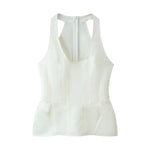 Women's Fashion Casual Halter Neck Slim-Fit Cream White Halter Neck Corset Top With Hem Sleeveless Waist Blouse For Women TTLD