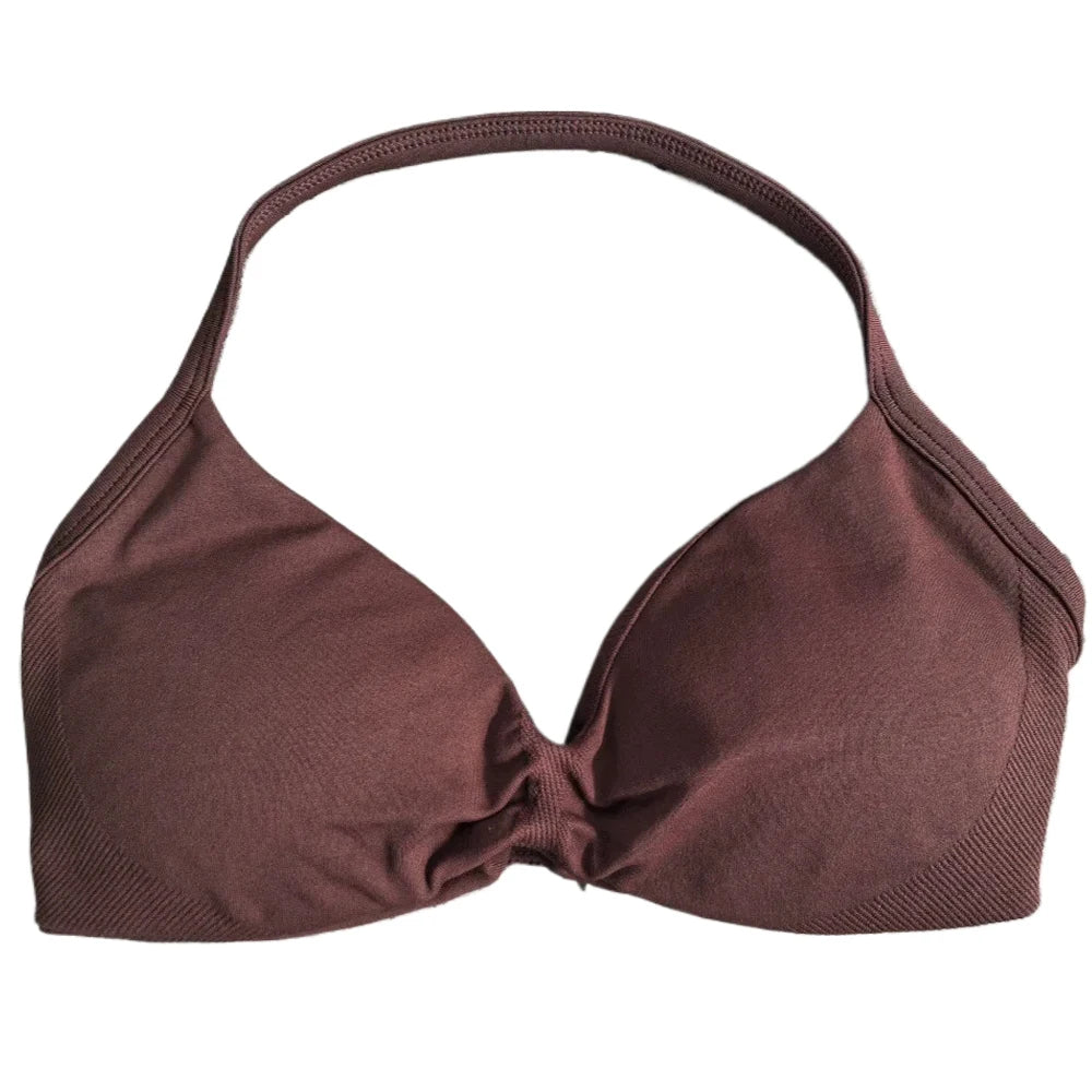 Strappy Sports Bra Seamless Women Clothes Halter Padded Yoga Bra Backless Gym Top Bras Fitness Scrunch Workout Yoga Tank Tops