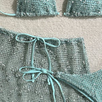 With Mesh Sarong Skirt Halter Bikini Women Swimwear Female Swimsuit Three-pieces Bikini Set Fishnet Bathing Suit Swim Beachwear