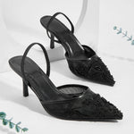 Nude 2 ways to wear Slingback Sandals Mules Big Size 42 Black Pointy Toe Mesh Embroidery Beading Thin High Heels Shoes Women