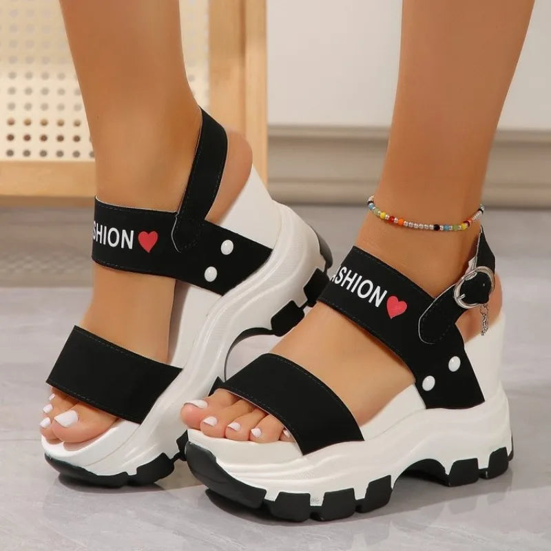 New Summer Sports Women Sandals Woman Thick Bottom Wedge Platform Shoes for Women 2026 High Heels Fashion Comfortable Red Pink